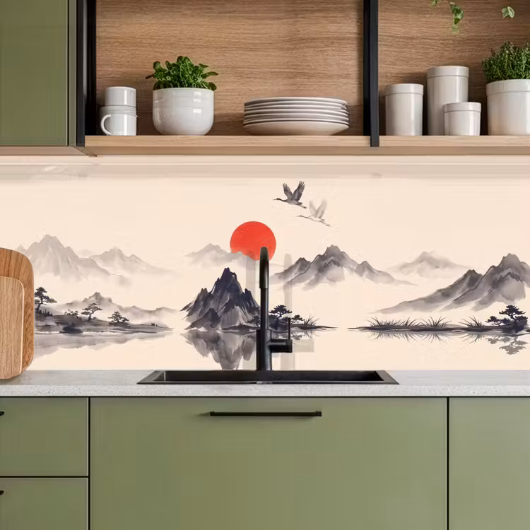 Keuken achterwand - Oosters - Kraanvogels - Landschap — 8