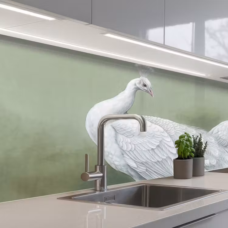 Keuken achterwand - Pauwen - Wit - Natuur - Groen — 2