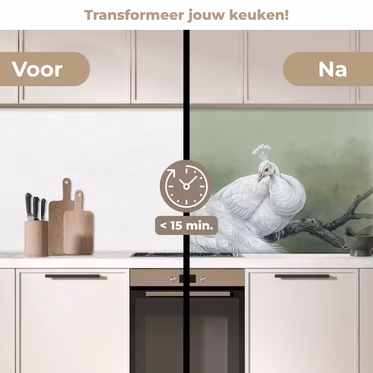 Keuken achterwand - Pauwen - Wit - Natuur - Groen — 3