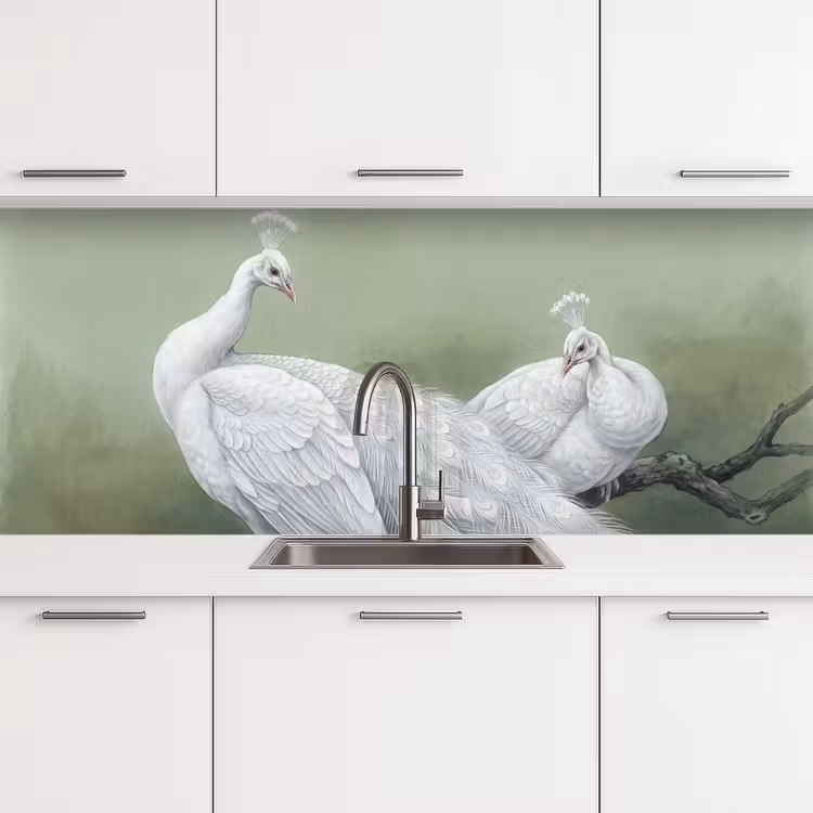 Keuken achterwand - Pauwen - Wit - Natuur - Groen — 4