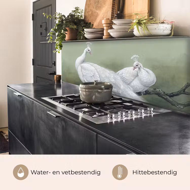 Keuken achterwand - Pauwen - Wit - Natuur - Groen — 5