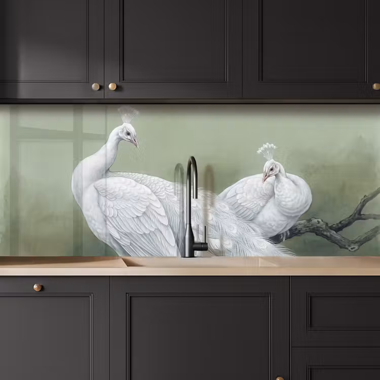 Keuken achterwand - Pauwen - Wit - Natuur - Groen — 6