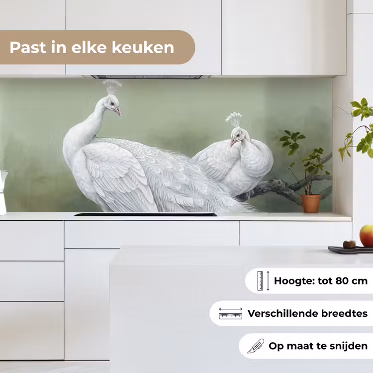 Keuken achterwand - Pauwen - Wit - Natuur - Groen — 7