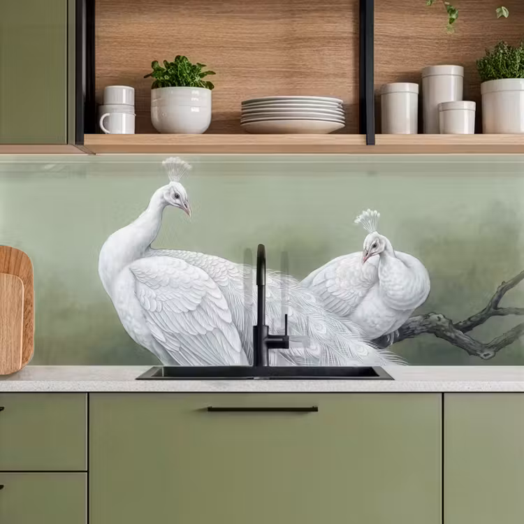 Keuken achterwand - Pauwen - Wit - Natuur - Groen — 8