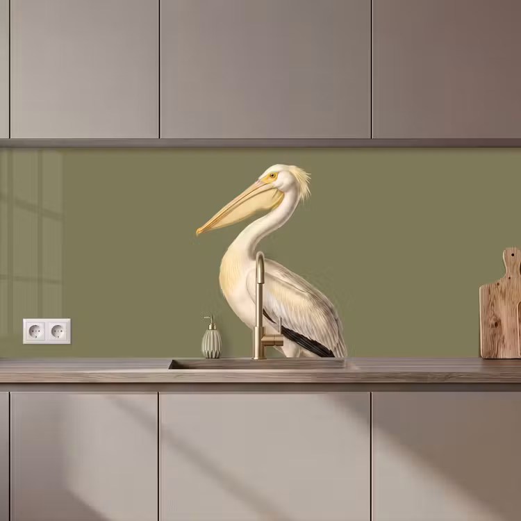 Keuken achterwand - Pelikaan - Wit - Vogel - Klassiek - Natuur — 1