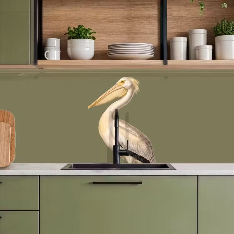 Keuken achterwand - Pelikaan - Wit - Vogel - Klassiek - Natuur — 8