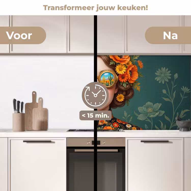 Keuken achterwand - Portret - Vrouw - Kleurrijk - Expressief — 3