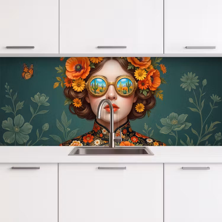 Keuken achterwand - Portret - Vrouw - Kleurrijk - Expressief — 4