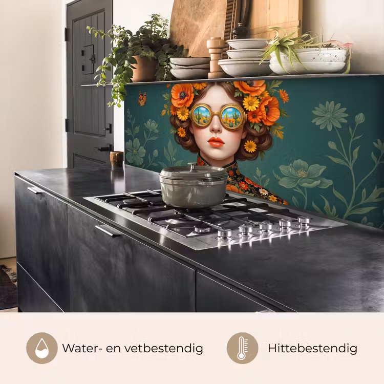Keuken achterwand - Portret - Vrouw - Kleurrijk - Expressief — 5