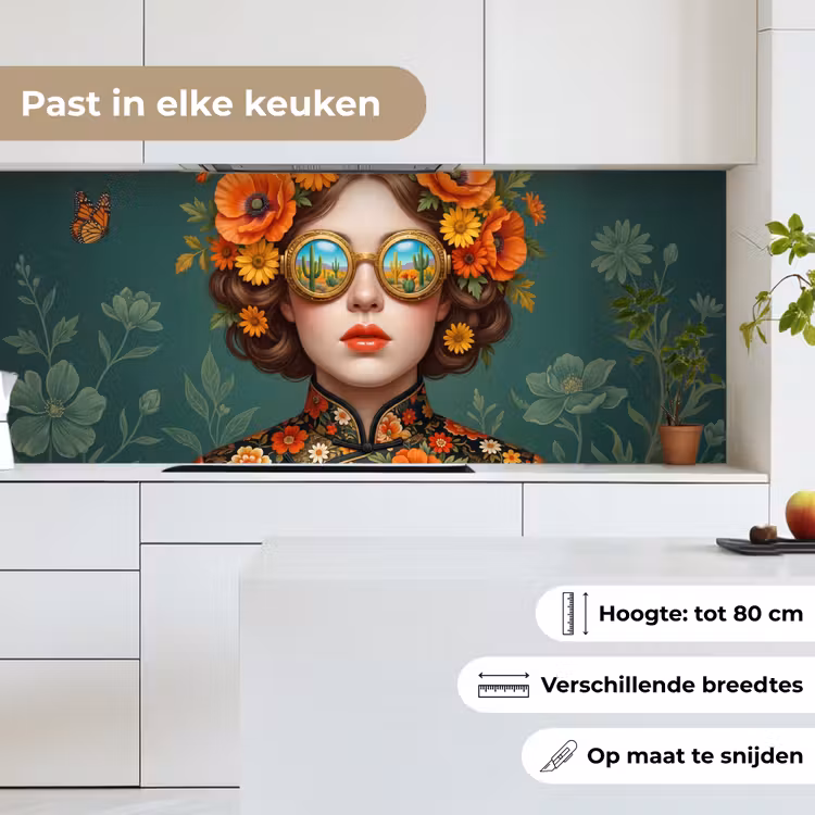 Keuken achterwand - Portret - Vrouw - Kleurrijk - Expressief — 7