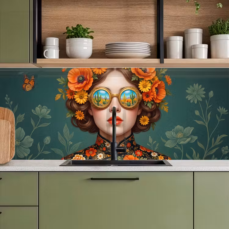 Keuken achterwand - Portret - Vrouw - Kleurrijk - Expressief — 8