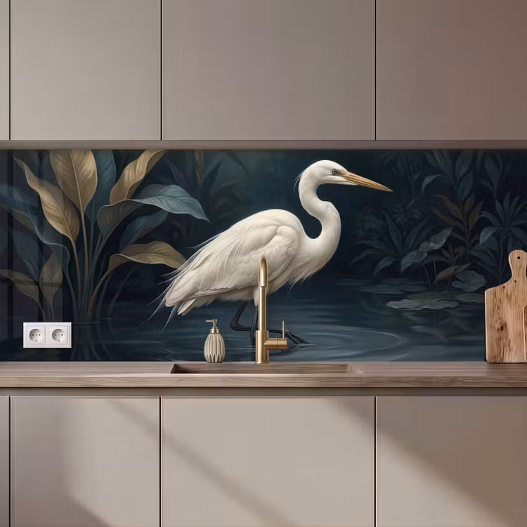 Keuken achterwand - Reiger - Water - Natuur - Modern - Wit — 1