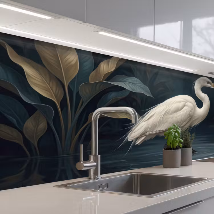 Keuken achterwand - Reiger - Water - Natuur - Modern - Wit — 2