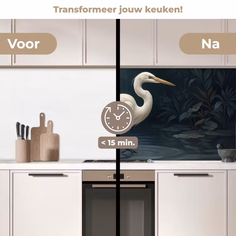 Keuken achterwand - Reiger - Water - Natuur - Modern - Wit — 3