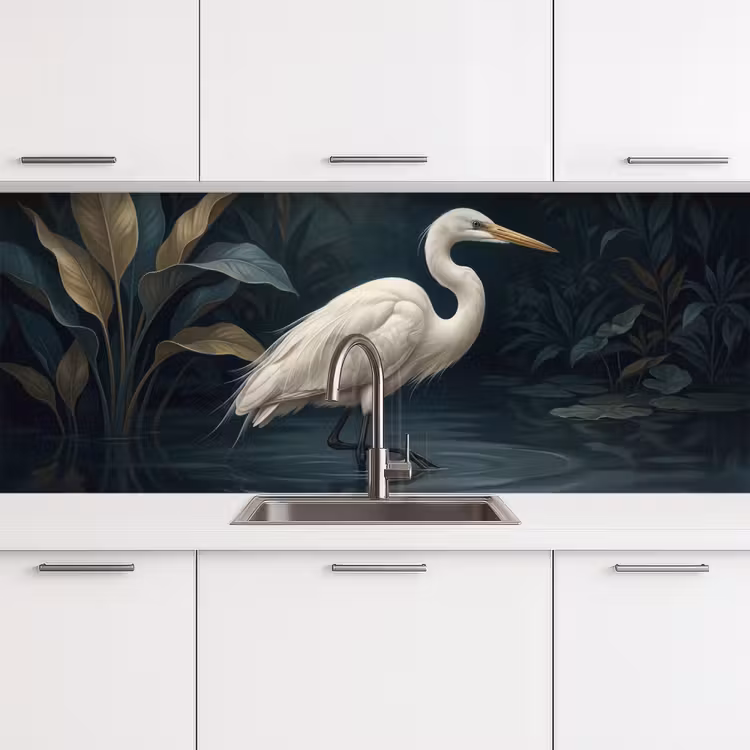 Keuken achterwand - Reiger - Water - Natuur - Modern - Wit — 4