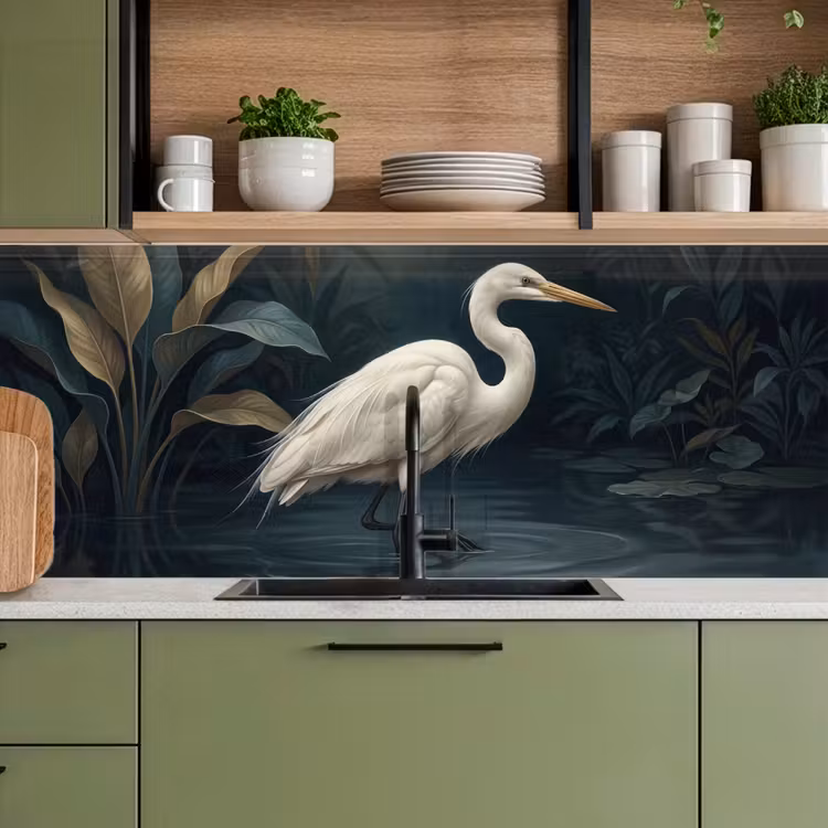 Keuken achterwand - Reiger - Water - Natuur - Modern - Wit — 8