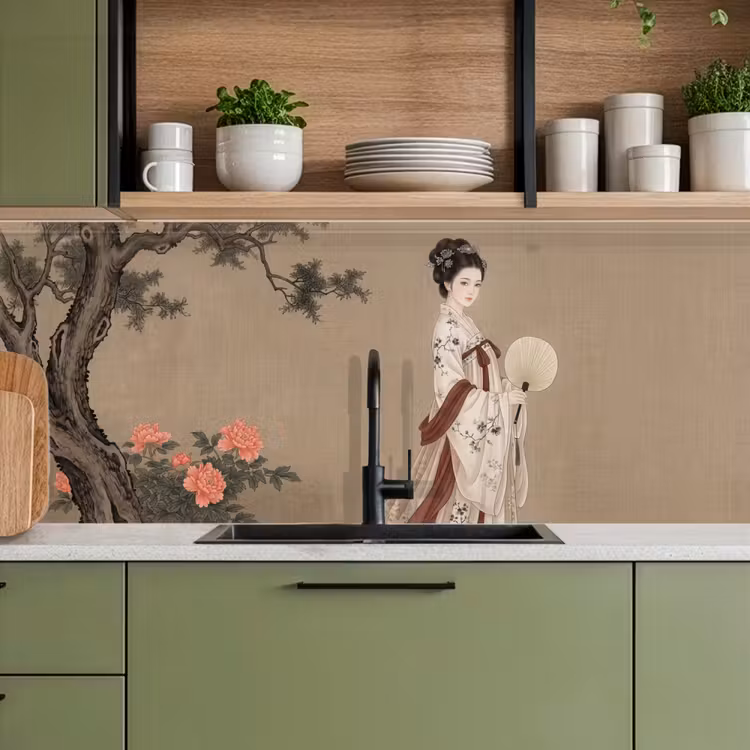 Keuken achterwand - Vrouw - Azië - Kunst - Beige — 8