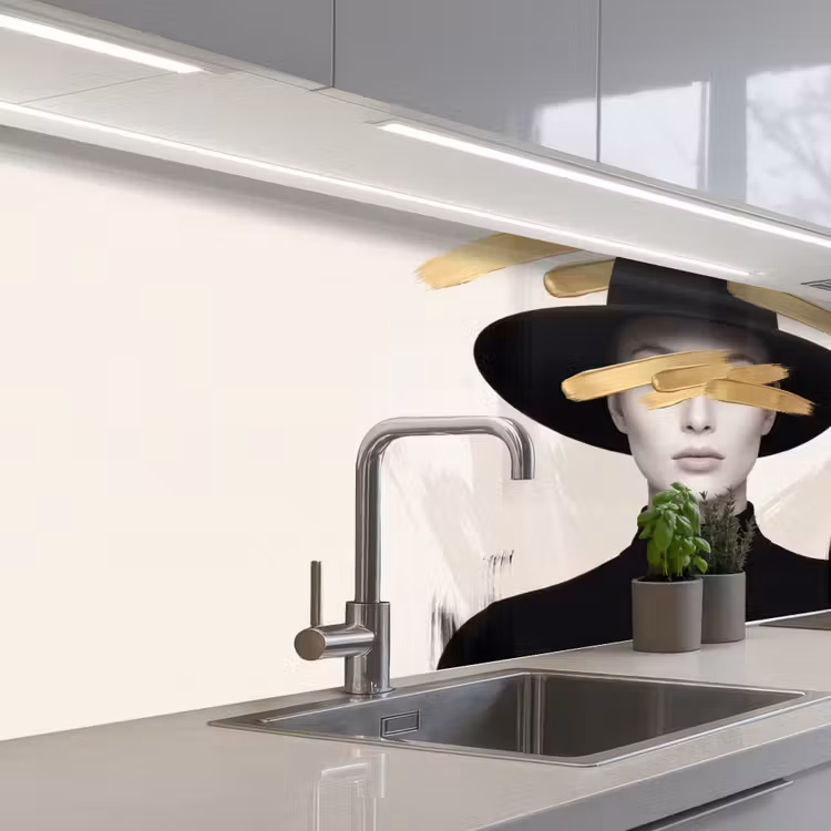 Keuken achterwand - Vrouw - Portret - Modern - Goud - Kunst — 2