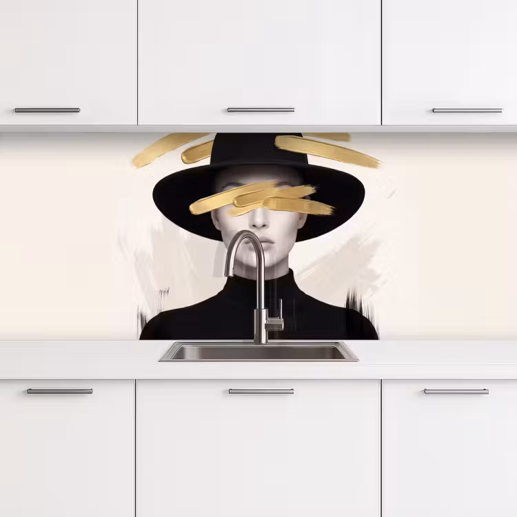 Keuken achterwand - Vrouw - Portret - Modern - Goud - Kunst — 4