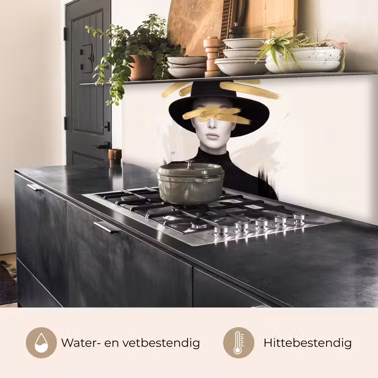 Keuken achterwand - Vrouw - Portret - Modern - Goud - Kunst — 5