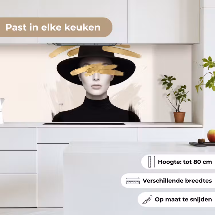 Keuken achterwand - Vrouw - Portret - Modern - Goud - Kunst — 7