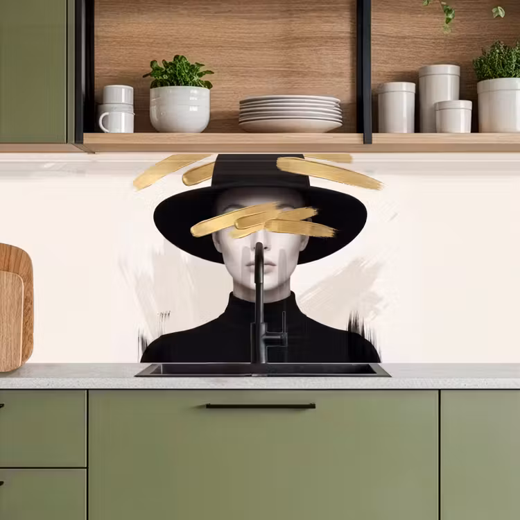 Keuken achterwand - Vrouw - Portret - Modern - Goud - Kunst — 8
