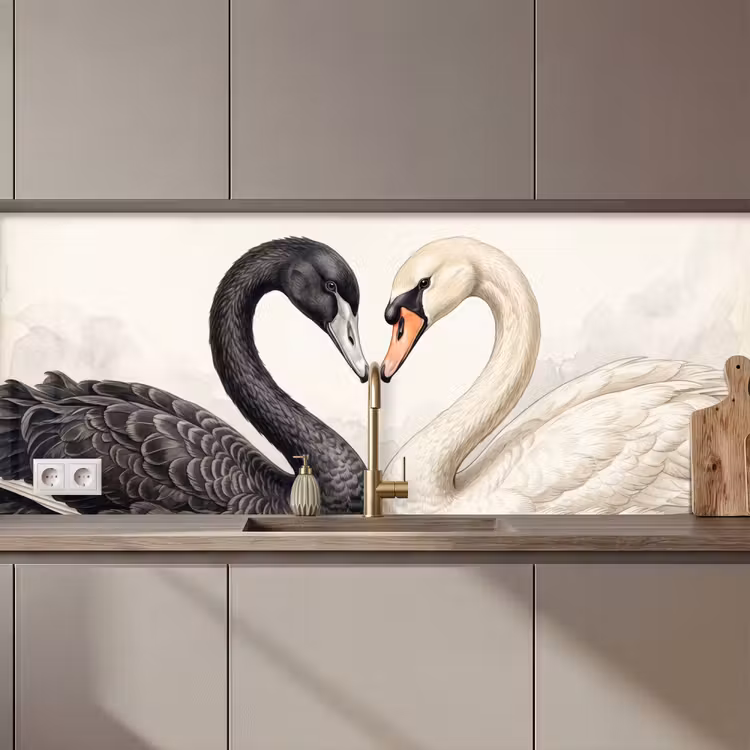 Keuken achterwand - Zwanen - Hartvorm - Dieren — 1