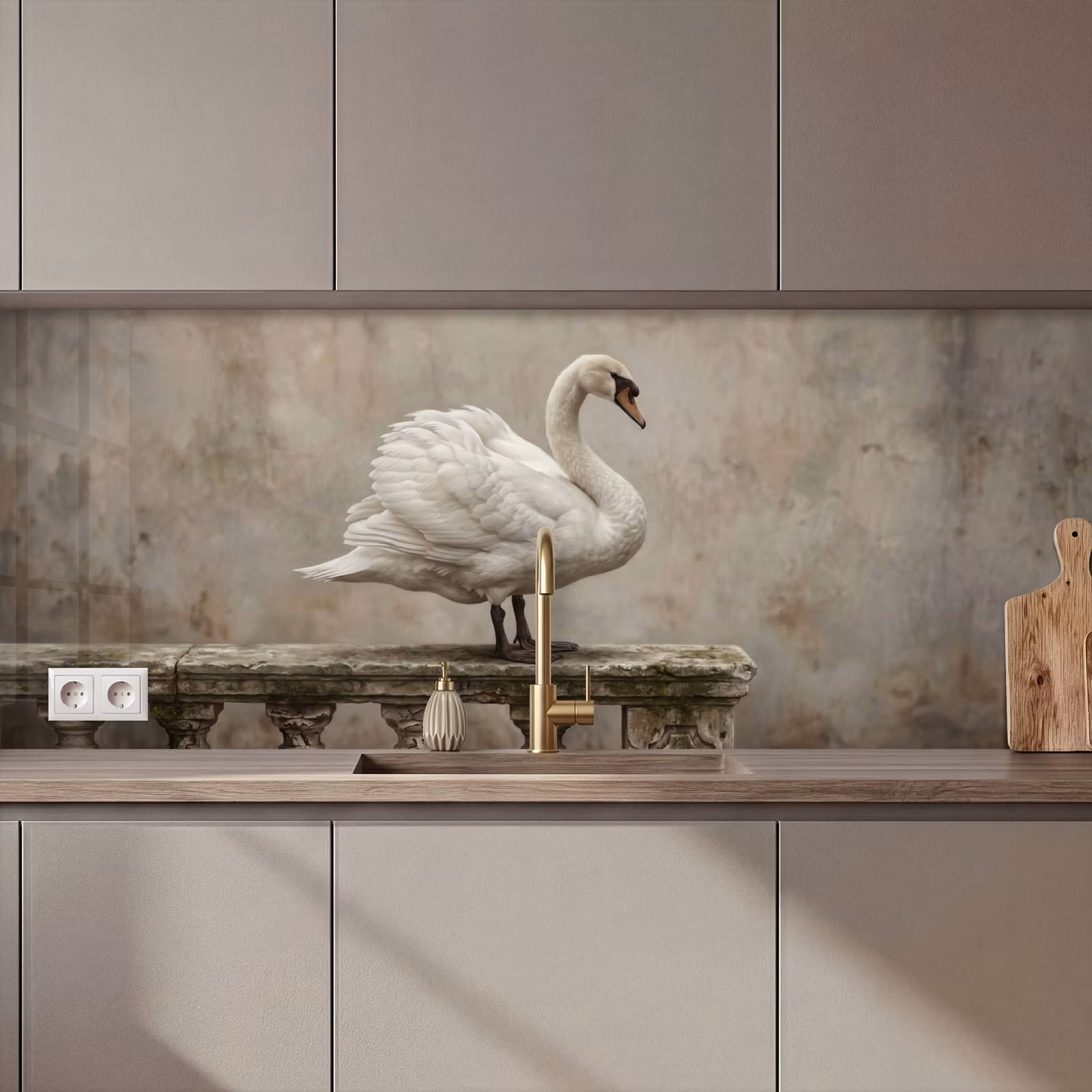 Keuken achterwand - Zwaan - Elegant - Dieren - Wit — 1
