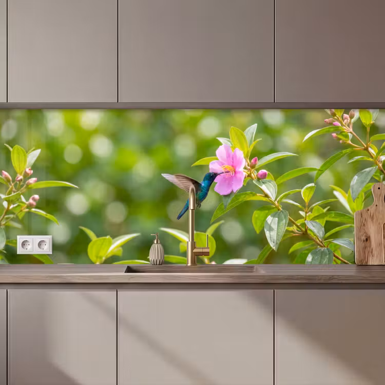 Keuken achterwand - Kolibrie - Bloem - Natuur - Groen — 1