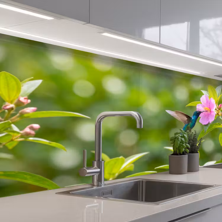 Keuken achterwand - Kolibrie - Bloem - Natuur - Groen — 2