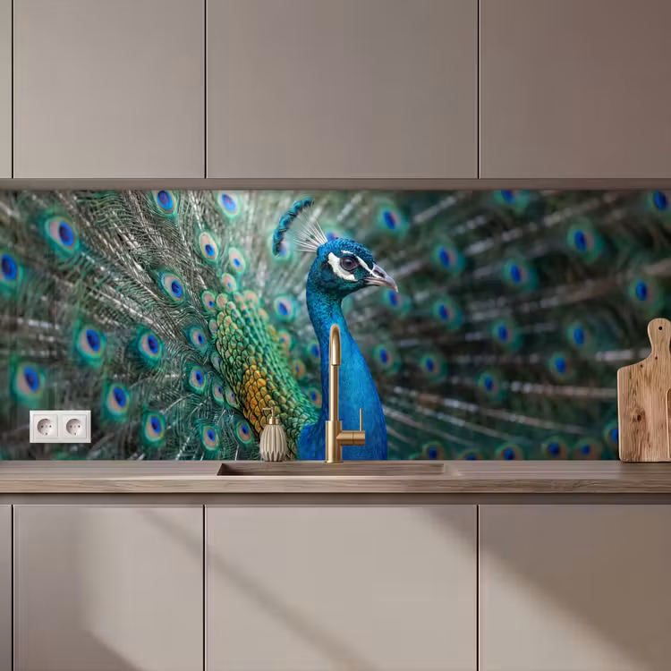 Keuken achterwand - Pauw - Veren - Blauw — 1
