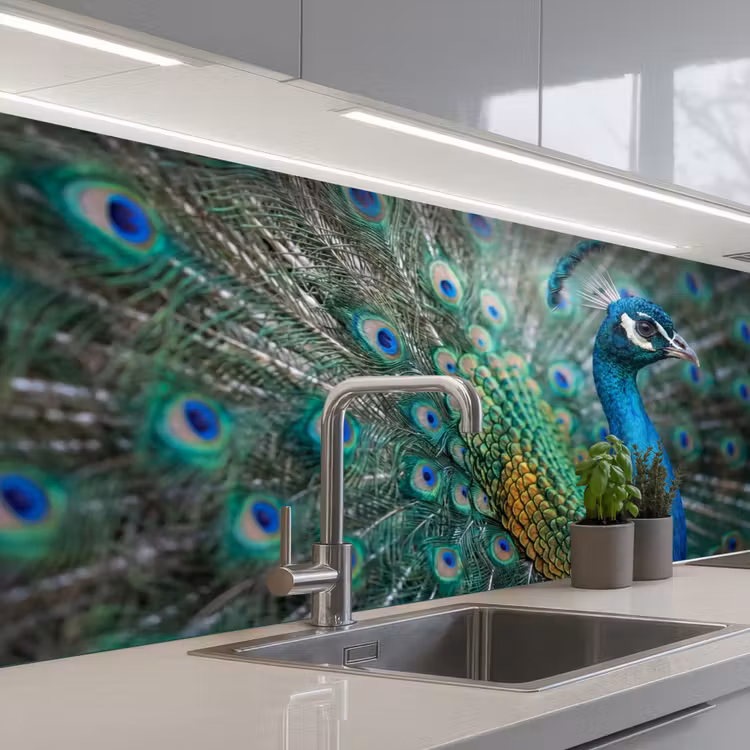 Keuken achterwand - Pauw - Veren - Blauw — 2