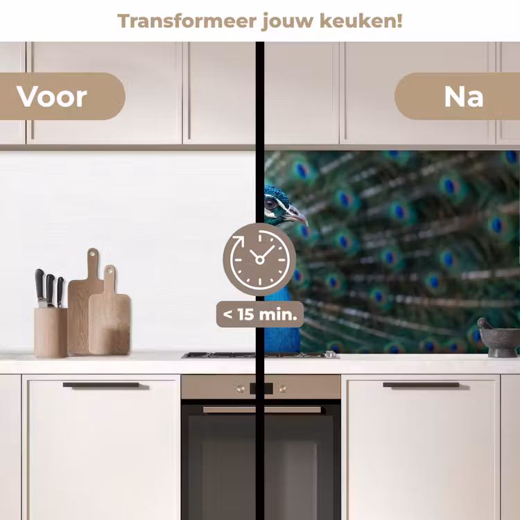 Keuken achterwand - Pauw - Veren - Blauw — 3
