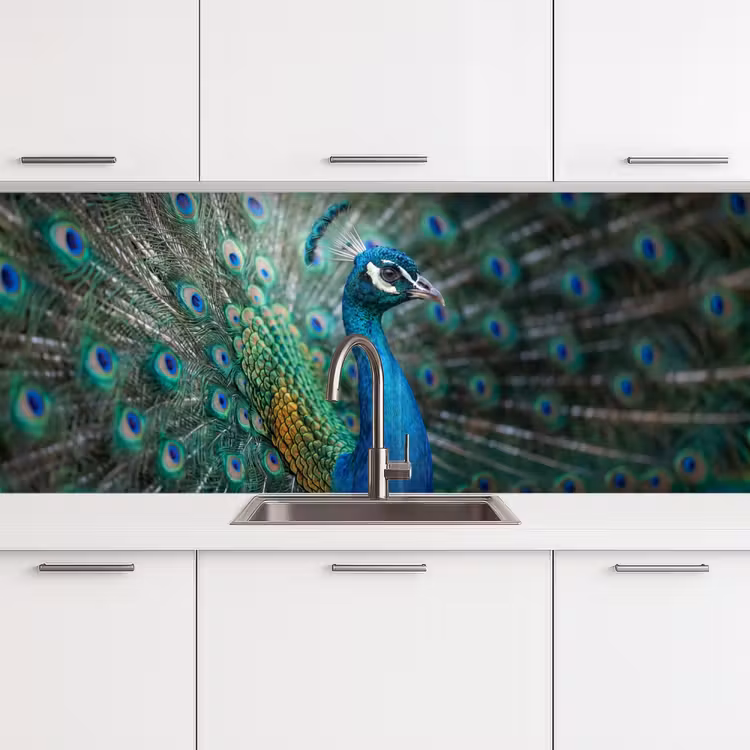 Keuken achterwand - Pauw - Veren - Blauw — 4