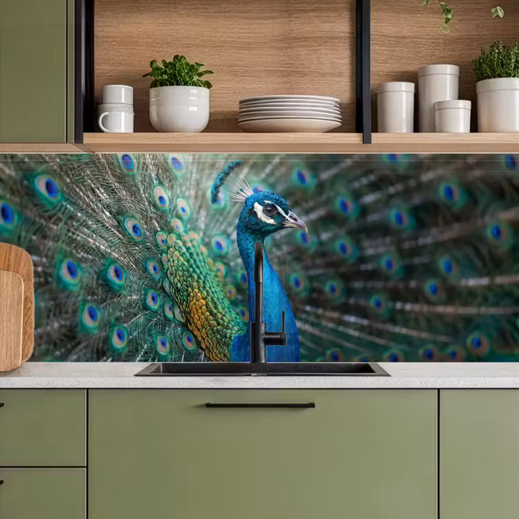 Keuken achterwand - Pauw - Veren - Blauw — 8
