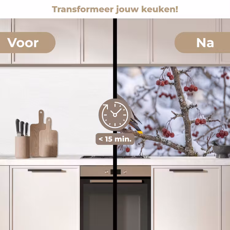 Keuken achterwand - Pestvogel - Bessen - Winter - Natuur — 3