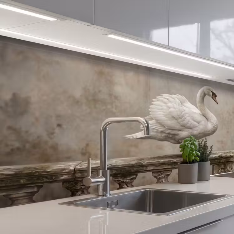 Keuken achterwand - Zwaan - Elegant - Dieren - Wit — 2