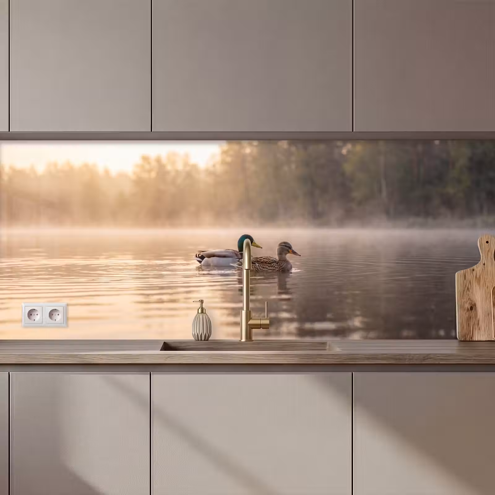 Keuken achterwand - Eenden - Water - Mist - Natuur — 1