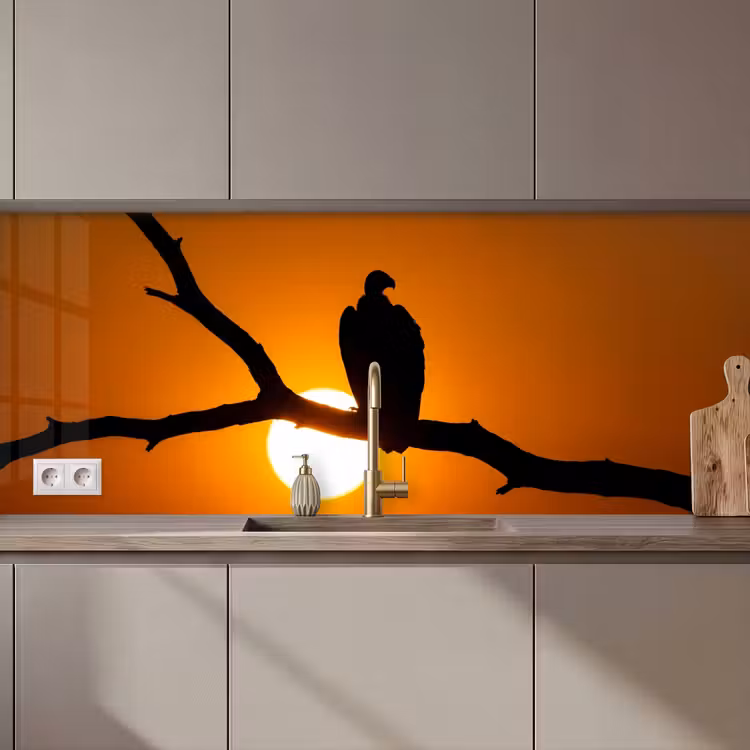 Keuken achterwand - Gier - Tak - Zon - Oranje — 1