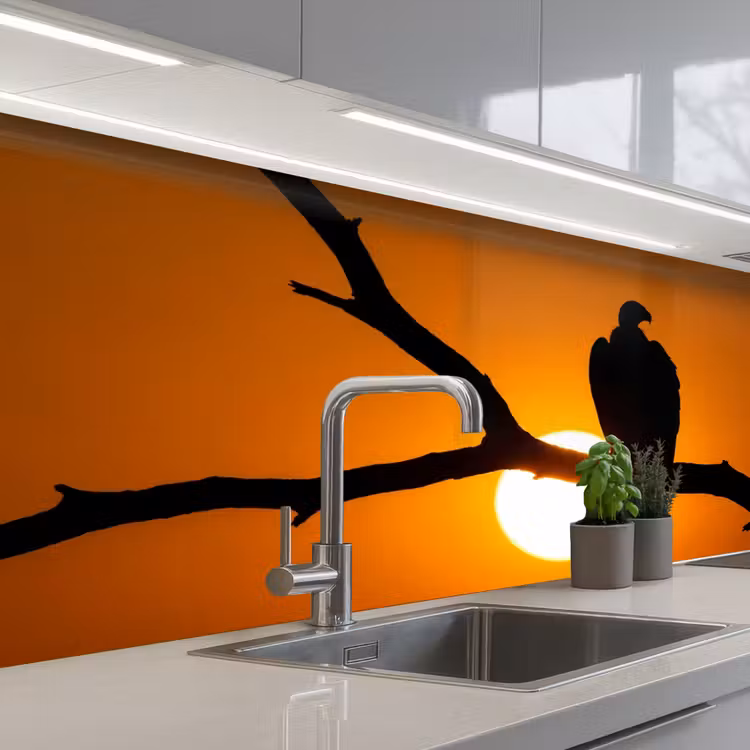 Keuken achterwand - Gier - Tak - Zon - Oranje — 2