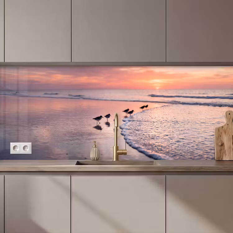 Keuken achterwand - Meeuwen - Strand - Zee - Roze — 1