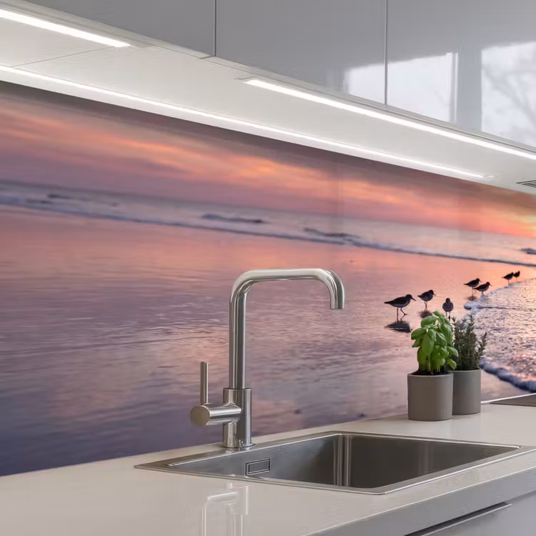 Keuken achterwand - Meeuwen - Strand - Zee - Roze — 2