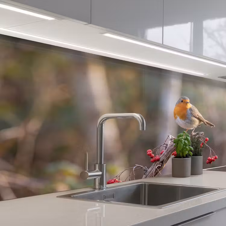 Keuken achterwand - Roodborst - Tak - Bessen - Natuur — 2