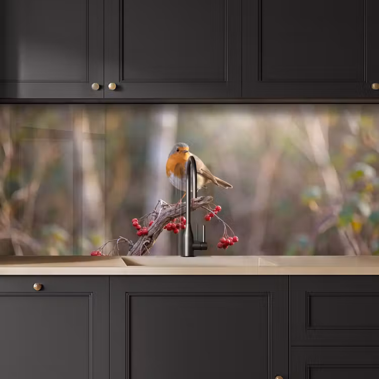 Keuken achterwand - Roodborst - Tak - Bessen - Natuur — 6