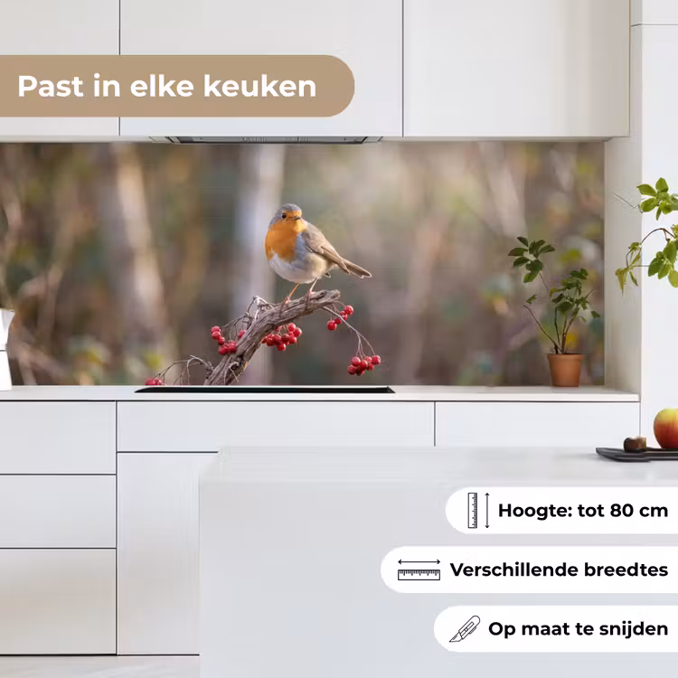 Keuken achterwand - Roodborst - Tak - Bessen - Natuur — 7
