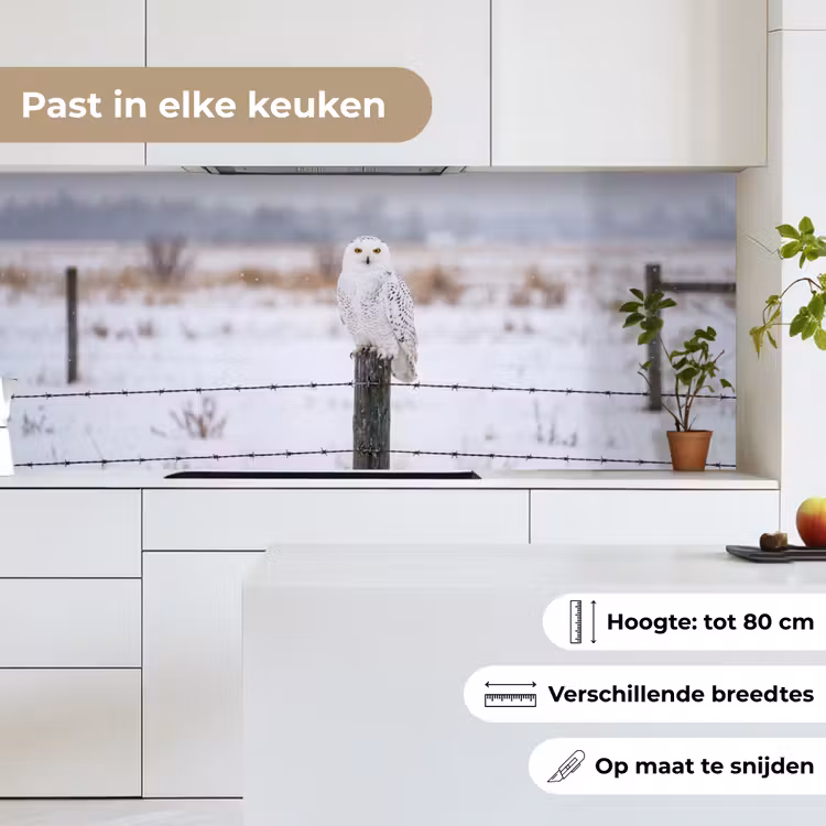 Keuken achterwand - Sneeuwuil - Hek - Sneeuw - Wit — 7