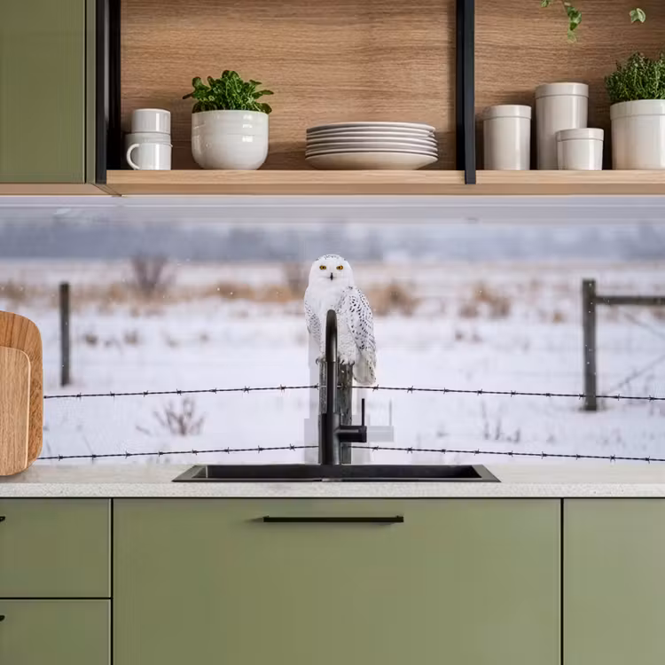 Keuken achterwand - Sneeuwuil - Hek - Sneeuw - Wit — 8