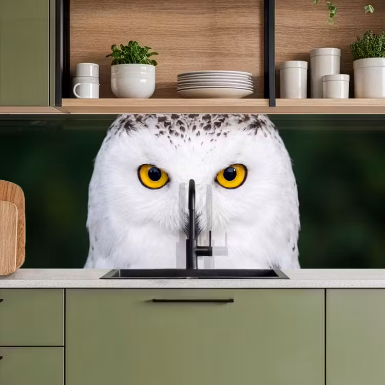 Keuken achterwand - Sneeuwuil - Portret - Geel — 8