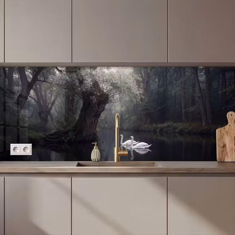 Keuken achterwand - Zwanen - Rivier - Bos — 1