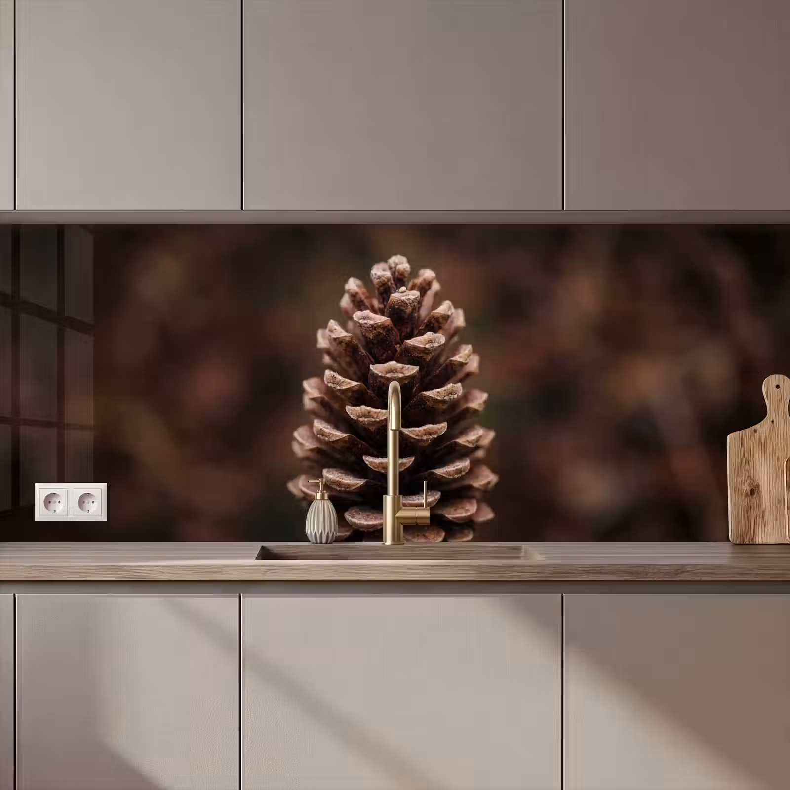 Keuken achterwand - Dennenappel - Bos - Herfst - Bruin - Sfeervol — 1